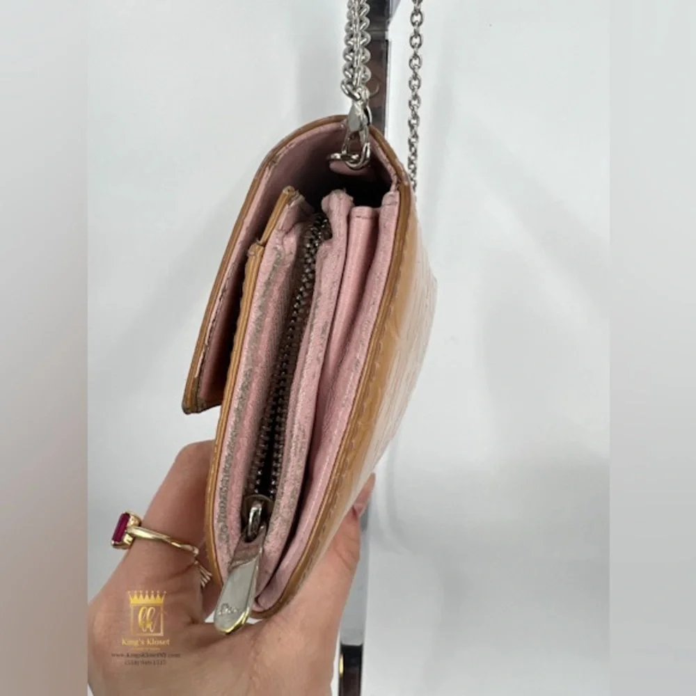 Dior Cannage patent wallet on a chain